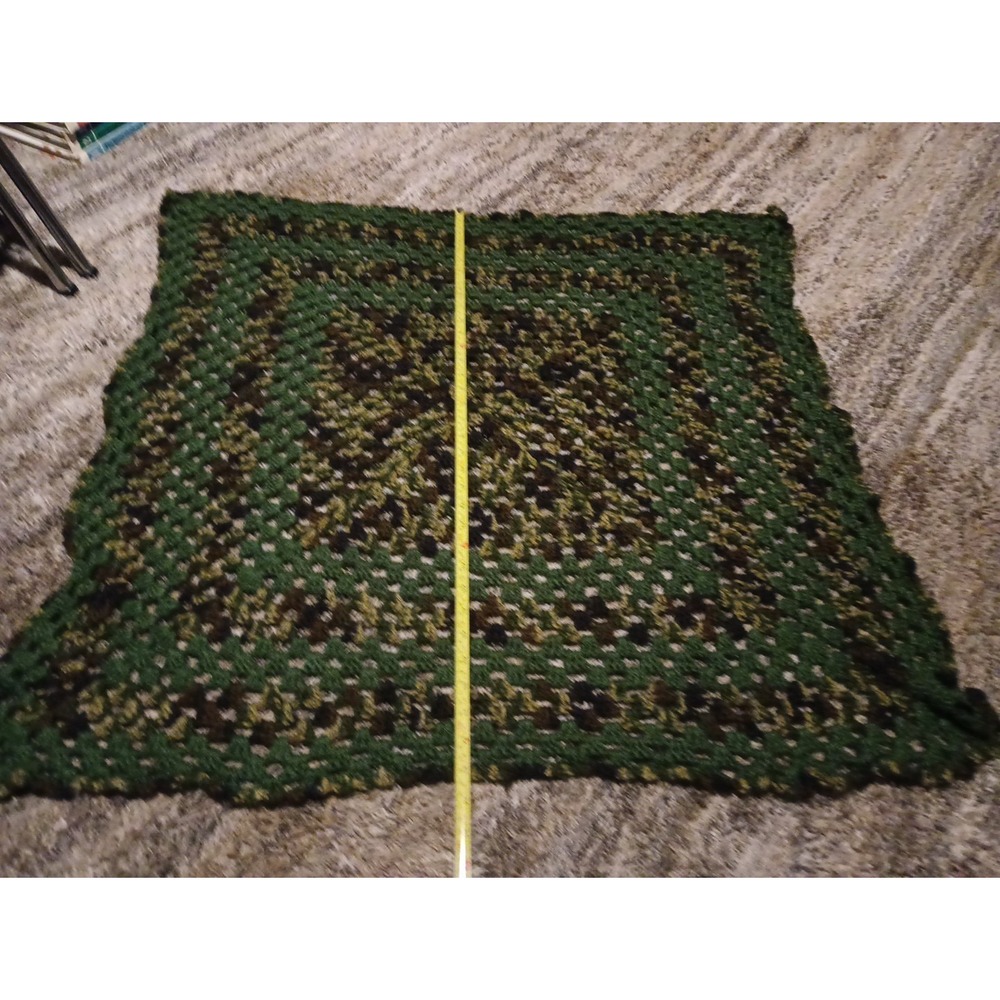 Military Green Handmade Crochet Knit Table‎ Mat Centerpiece 33in Square Vintage